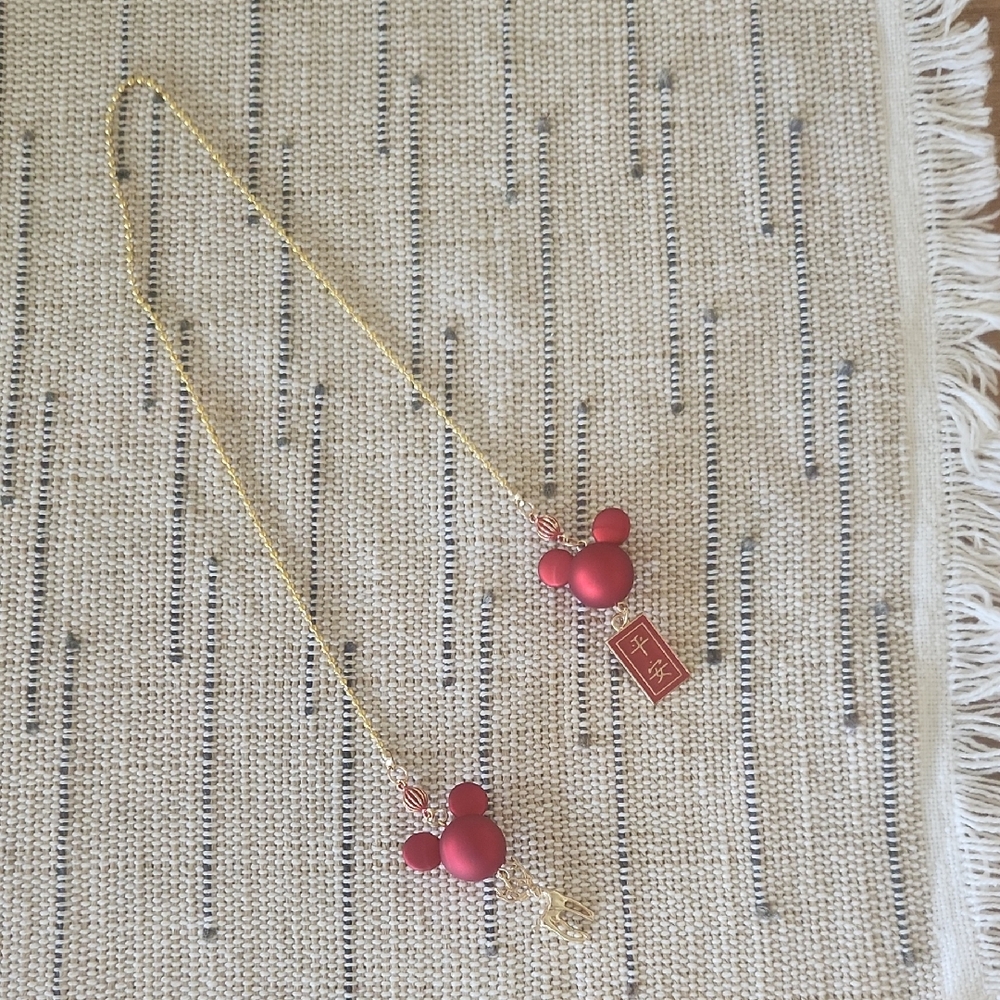 Gold Mirror Chain with Red Mickey Mouse Pendant